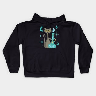 Mid-Century Modern Mischievous Cat with Genie Lamp Kids Hoodie